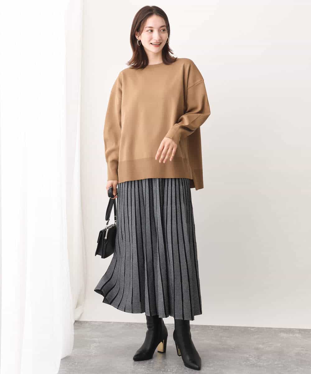FKFAV48130 MK MICHEL KLEIN(MK ミッシェルクラン) スポンディッシュクルーネックニット/洗える キャメル