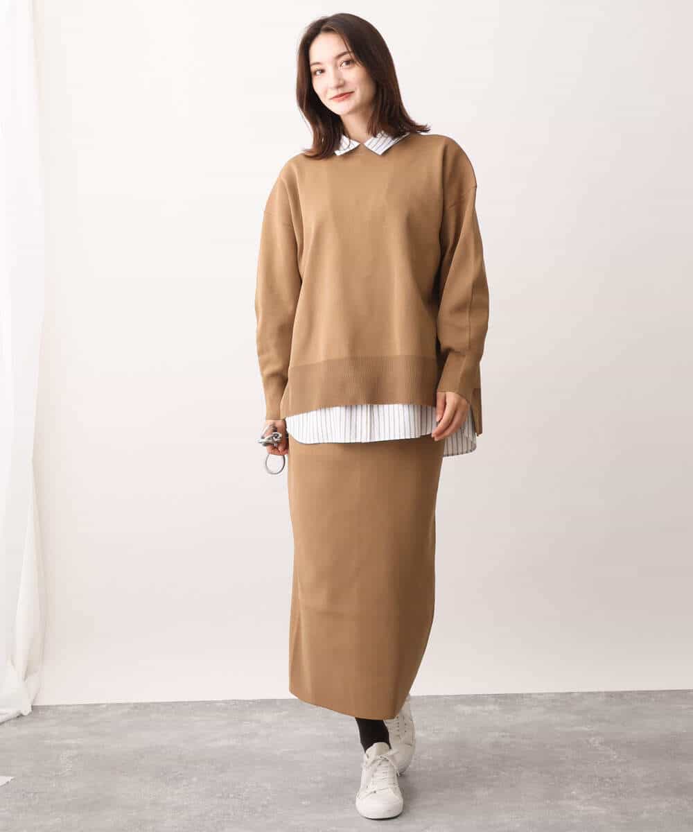 FKFAV48130 MK MICHEL KLEIN(MK ミッシェルクラン) スポンディッシュクルーネックニット/洗える キャメル