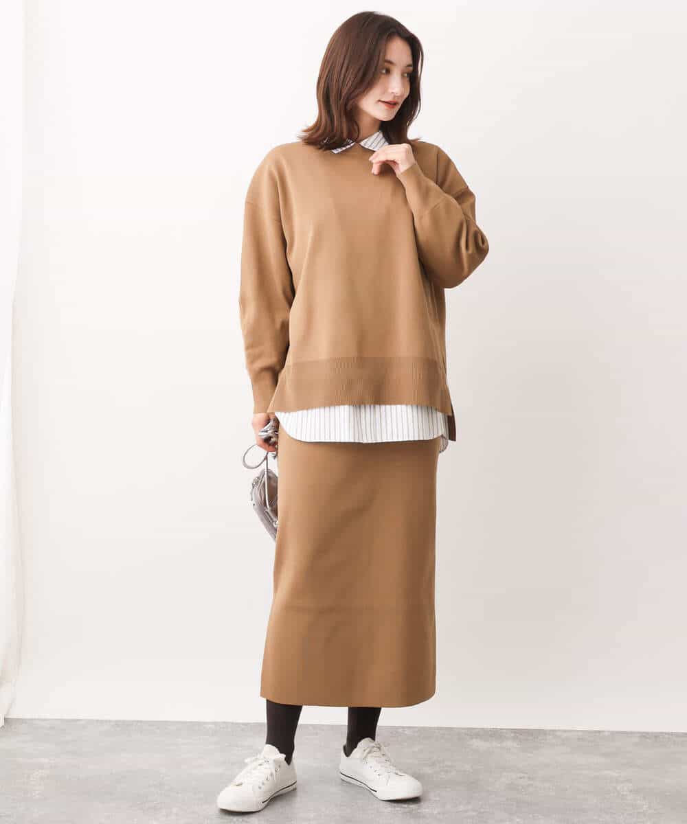 FKFAV48130 MK MICHEL KLEIN(MK ミッシェルクラン) スポンディッシュクルーネックニット/洗える キャメル