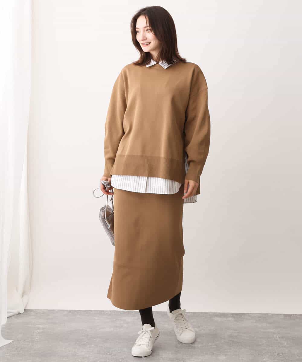 FKFAV48130 MK MICHEL KLEIN(MK ミッシェルクラン) スポンディッシュクルーネックニット/洗える キャメル