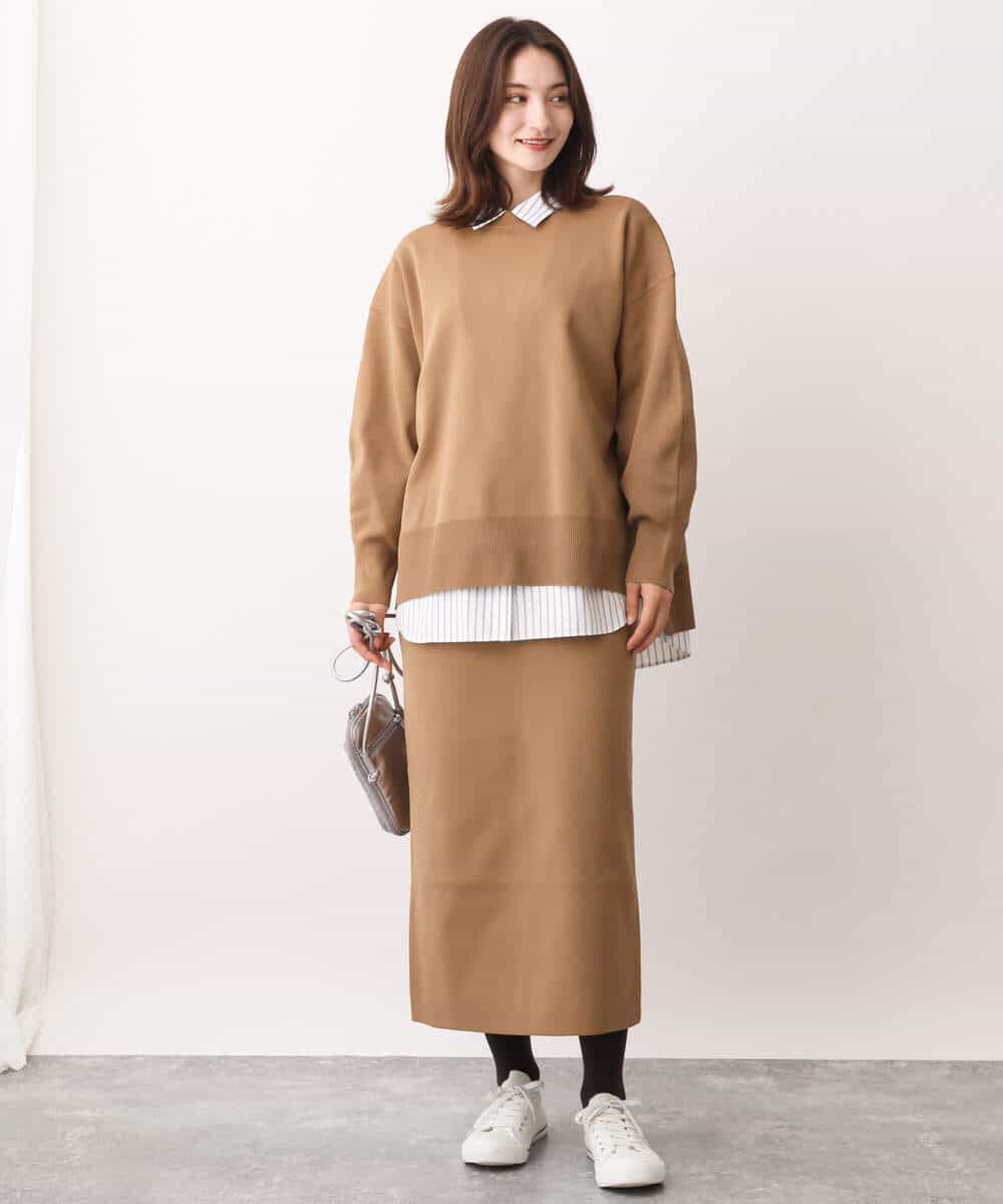 FKFAV48130 MK MICHEL KLEIN(MK ミッシェルクラン) スポンディッシュクルーネックニット/洗える キャメル