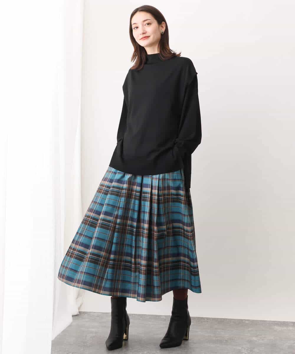 FKFAV49170 MK MICHEL KLEIN(MK ミッシェルクラン) ボトルネックニットベスト×ボリュームスリーブニット アンサンブル/洗える ブルー
