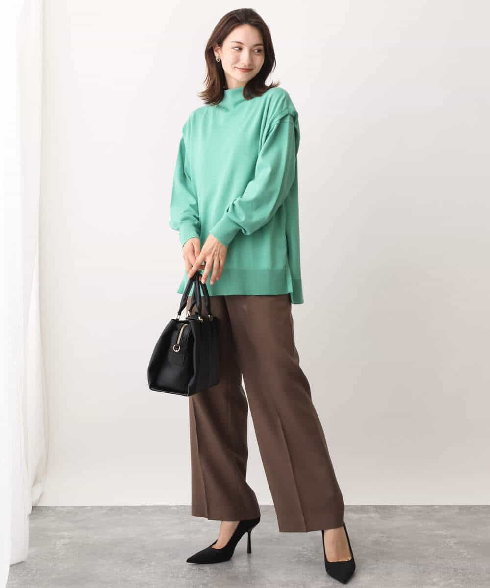 FKFAV49170 MK MICHEL KLEIN(MK ミッシェルクラン) ボトルネックニットベスト×ボリュームスリーブニット アンサンブル/洗える ブルー
