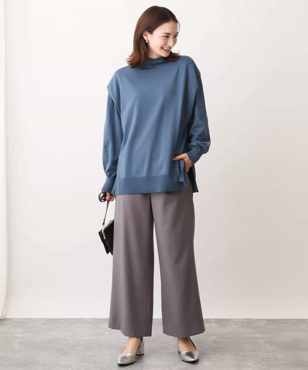 FKFAV49170 MK MICHEL KLEIN(MK ミッシェルクラン) ボトルネックニットベスト×ボリュームスリーブニット アンサンブル/洗える ブルー