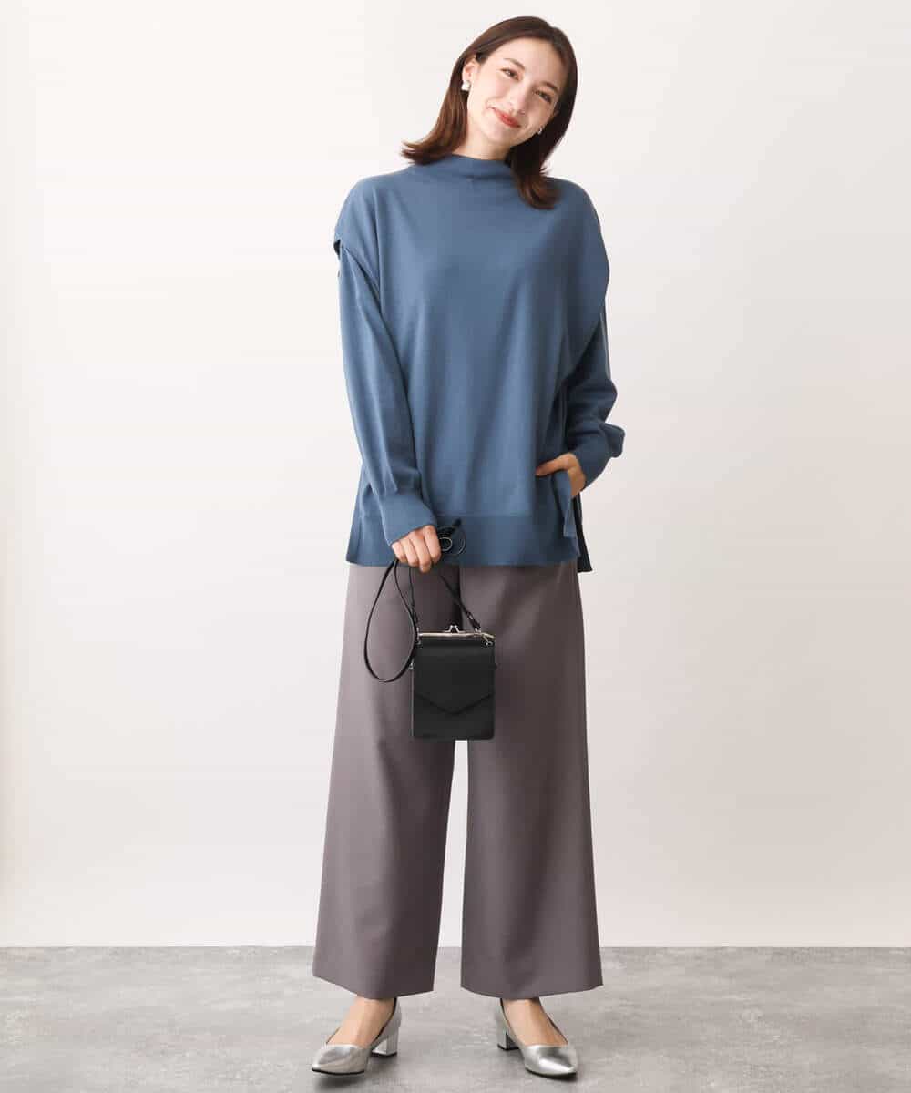 FKFAV49170 MK MICHEL KLEIN(MK ミッシェルクラン) ボトルネックニットベスト×ボリュームスリーブニット アンサンブル/洗える ブルー