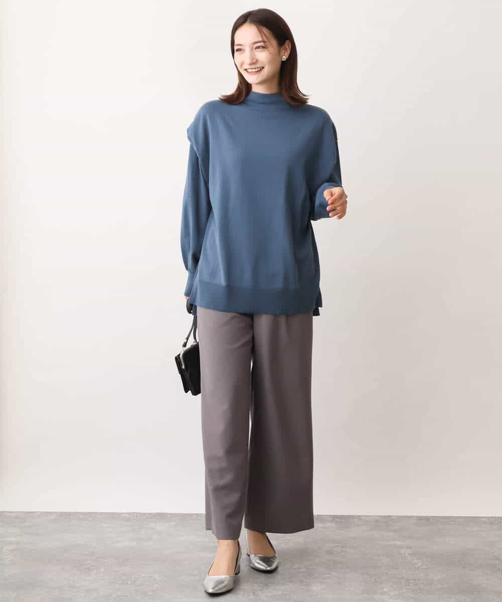 FKFAV49170 MK MICHEL KLEIN(MK ミッシェルクラン) ボトルネックニットベスト×ボリュームスリーブニット アンサンブル/洗える ブルー