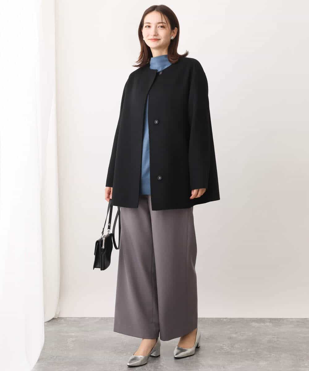 FKFAV49170 MK MICHEL KLEIN(MK ミッシェルクラン) ボトルネックニットベスト×ボリュームスリーブニット アンサンブル/洗える ブルー