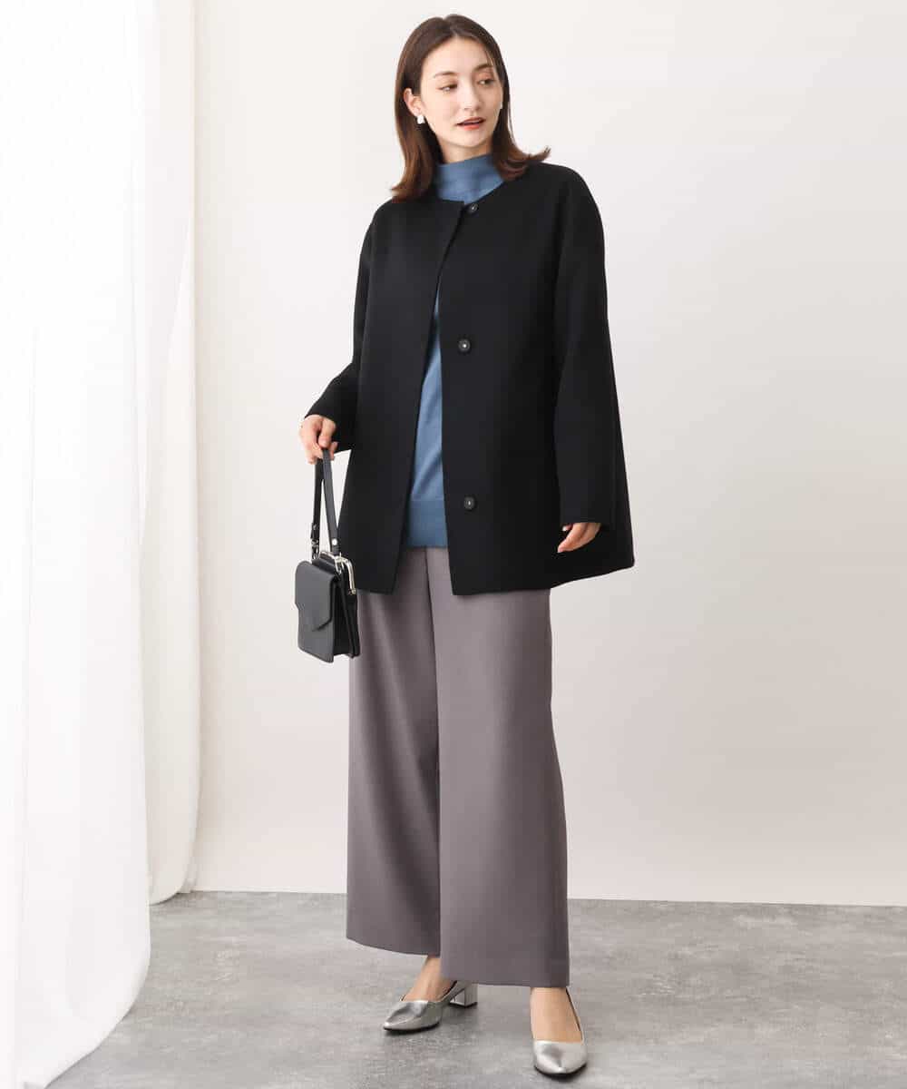 FKFAV49170 MK MICHEL KLEIN(MK ミッシェルクラン) ボトルネックニットベスト×ボリュームスリーブニット アンサンブル/洗える ブルー