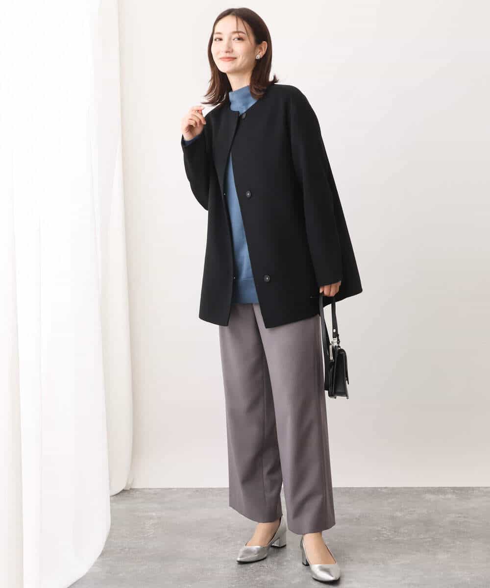 FKFAV49170 MK MICHEL KLEIN(MK ミッシェルクラン) ボトルネックニットベスト×ボリュームスリーブニット アンサンブル/洗える ブルー