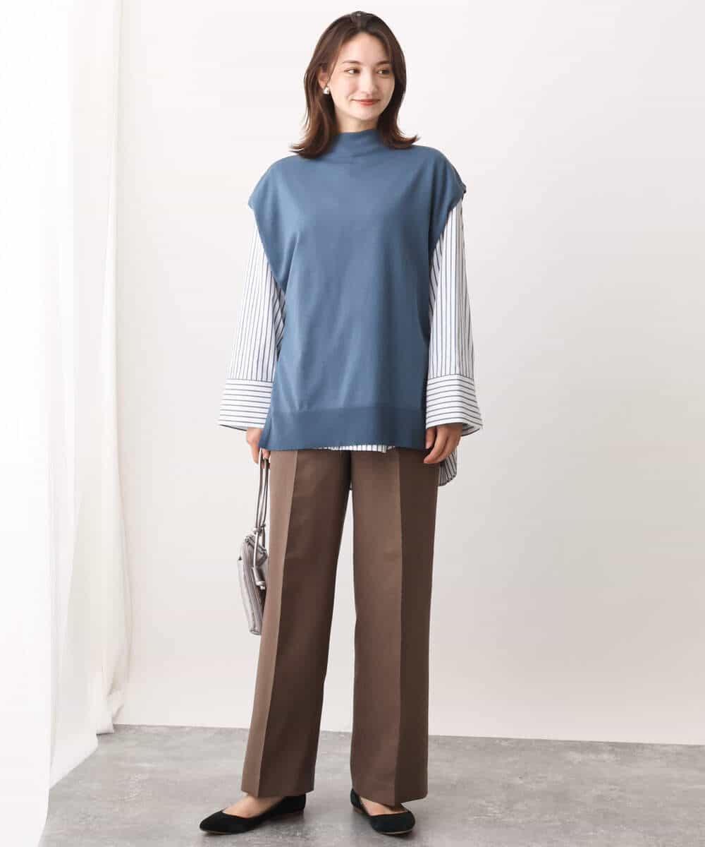 FKFAV49170 MK MICHEL KLEIN(MK ミッシェルクラン) ボトルネックニットベスト×ボリュームスリーブニット アンサンブル/洗える ブルー