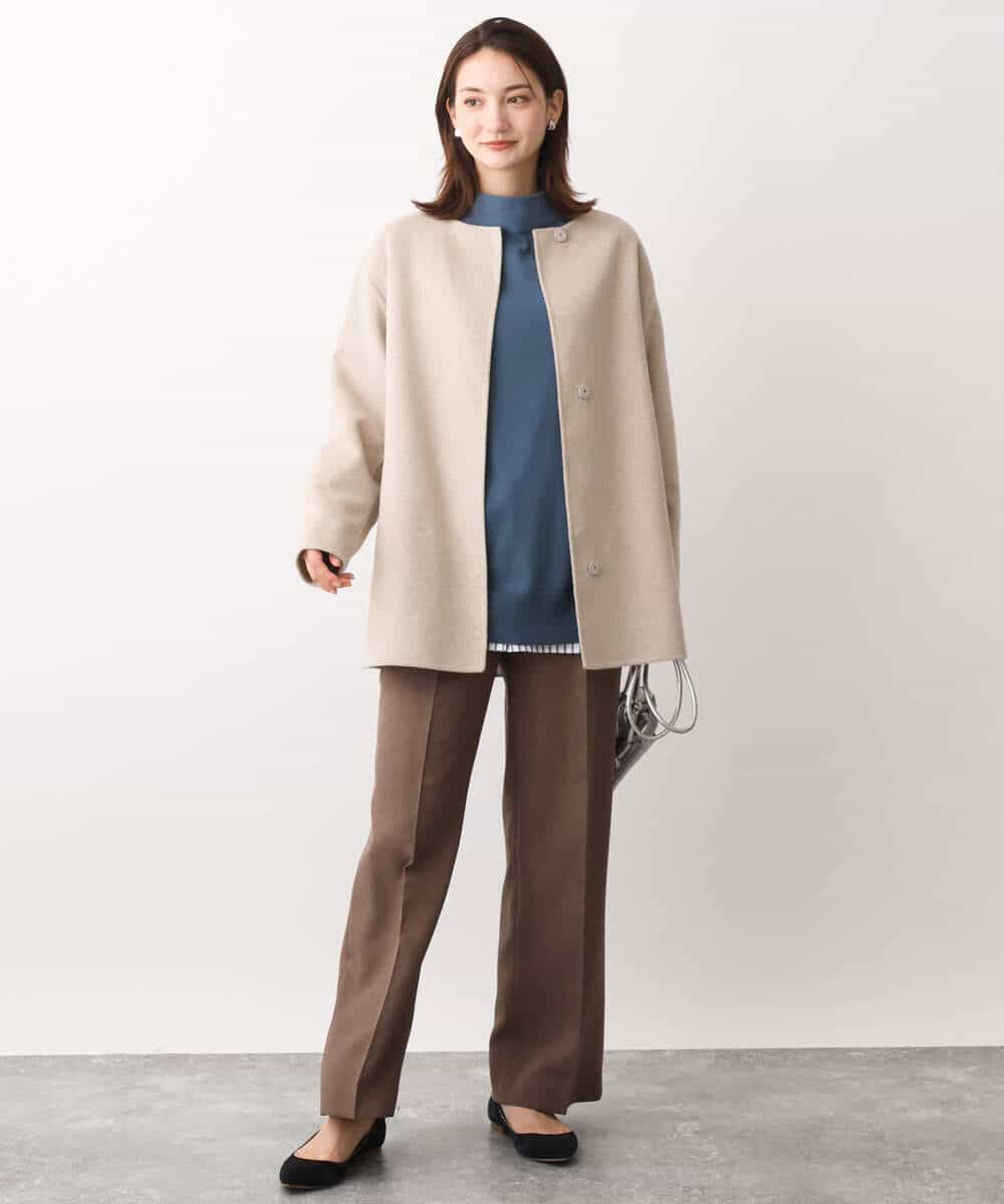 FKFAV49170 MK MICHEL KLEIN(MK ミッシェルクラン) ボトルネックニットベスト×ボリュームスリーブニット アンサンブル/洗える ブルー