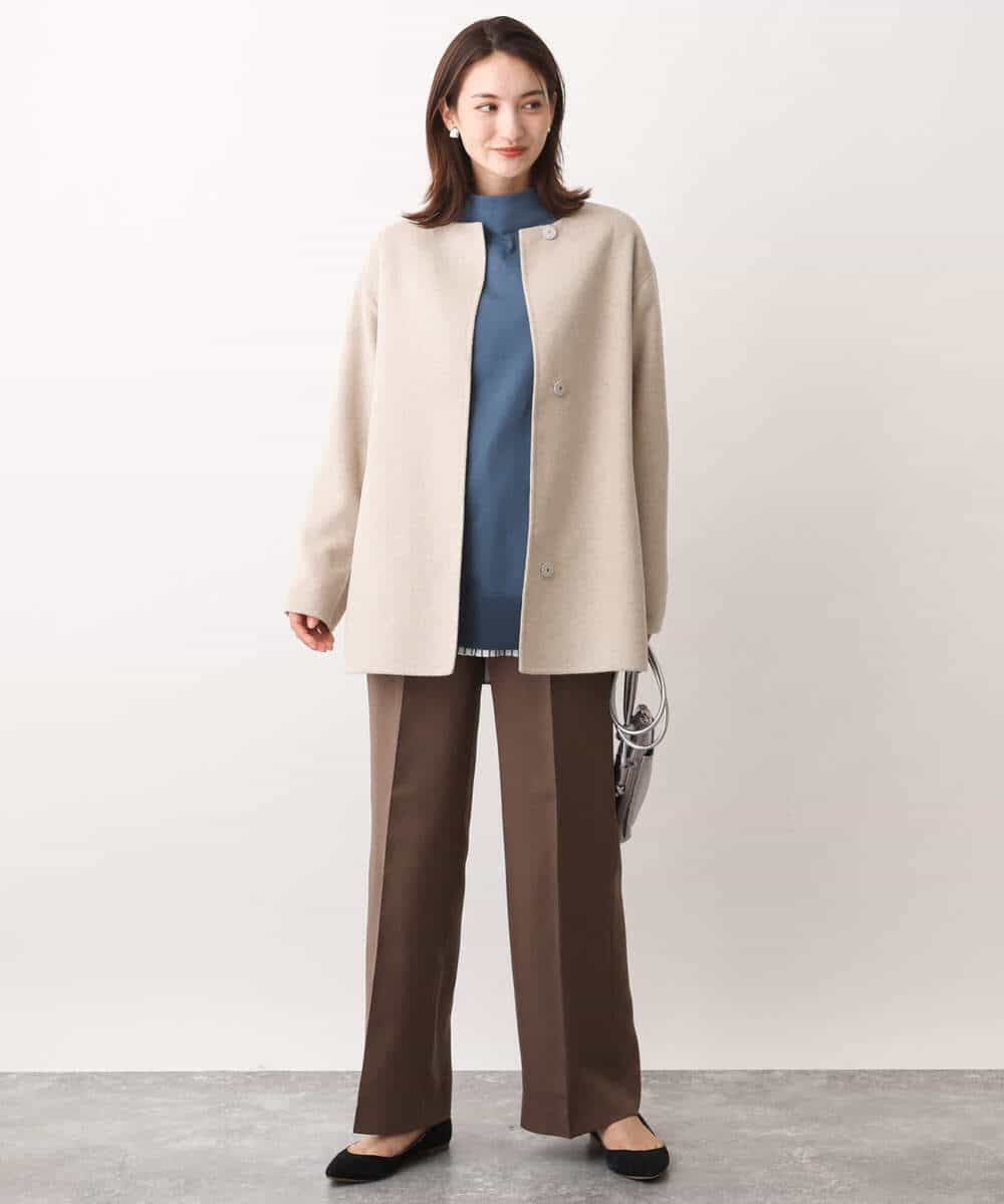 FKFAV49170 MK MICHEL KLEIN(MK ミッシェルクラン) ボトルネックニットベスト×ボリュームスリーブニット アンサンブル/洗える ブルー