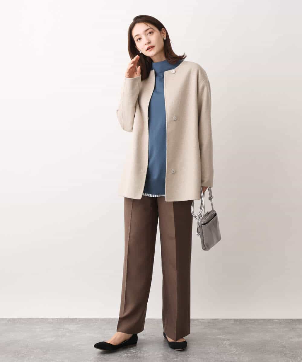 FKFAV49170 MK MICHEL KLEIN(MK ミッシェルクラン) ボトルネックニットベスト×ボリュームスリーブニット アンサンブル/洗える ブルー