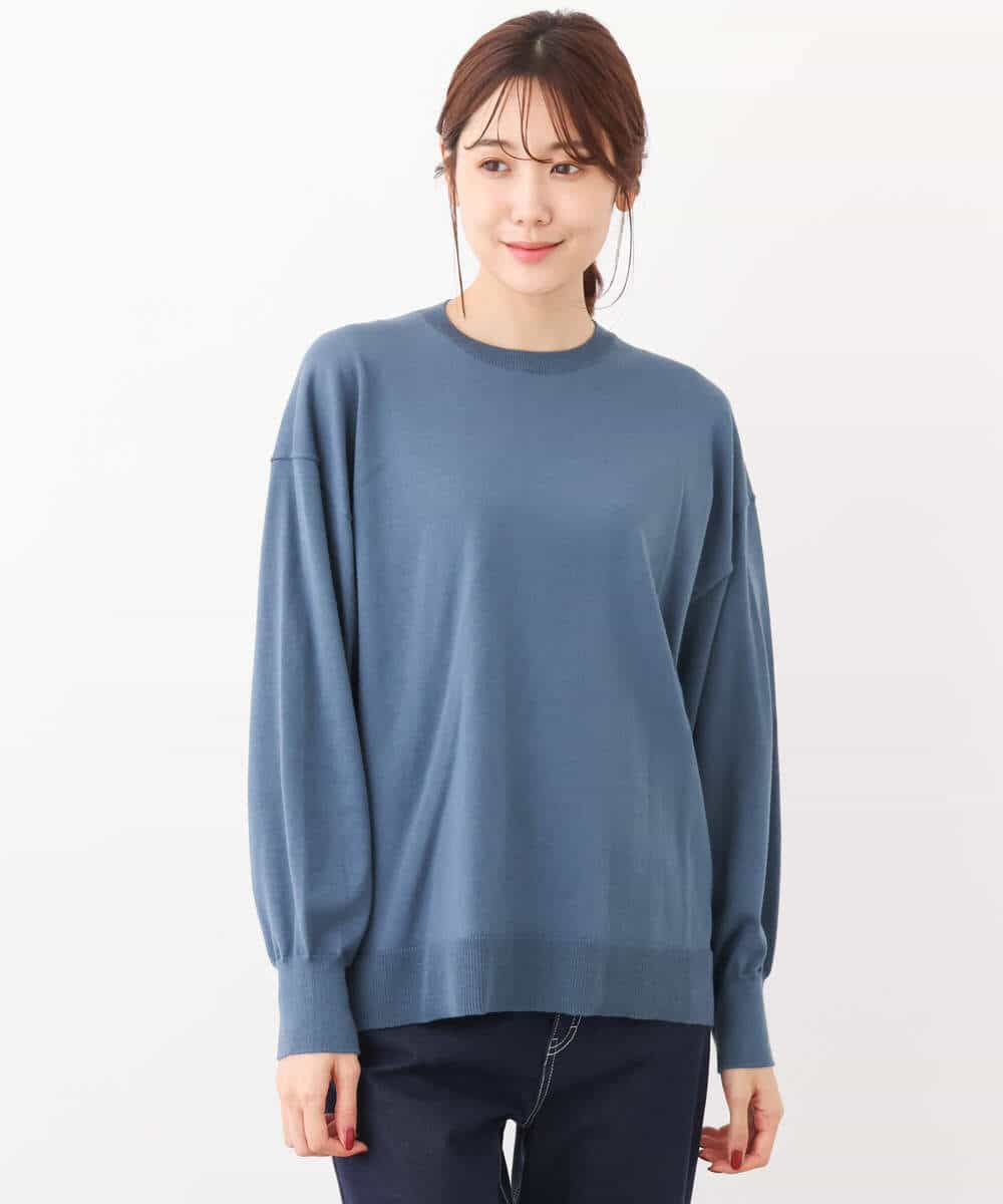 FKFAV49170 MK MICHEL KLEIN(MK ミッシェルクラン) ボトルネックニットベスト×ボリュームスリーブニット アンサンブル/洗える ブルー