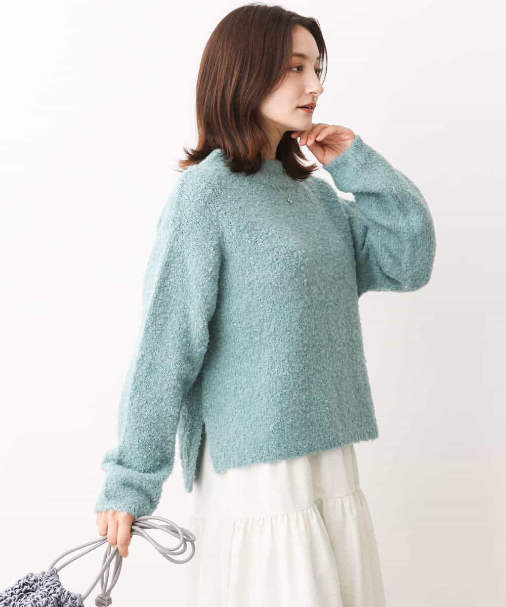 FKFAV50150 MK MICHEL KLEIN(MK ミッシェルクラン) ループヤーンボトルネックニット/洗える ミントブルー