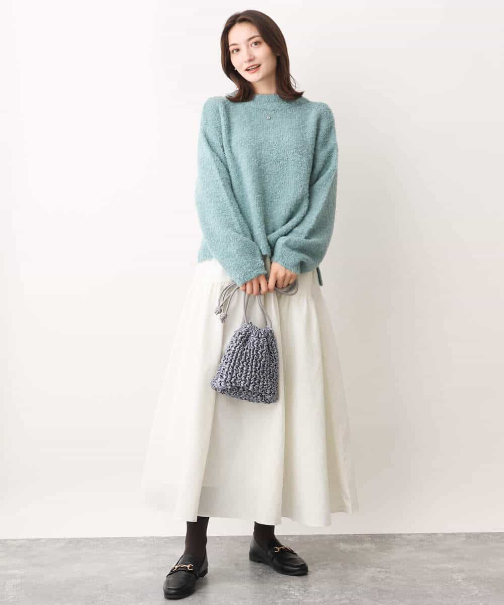 FKFAV50150 MK MICHEL KLEIN(MK ミッシェルクラン) ループヤーンボトルネックニット/洗える ミントブルー