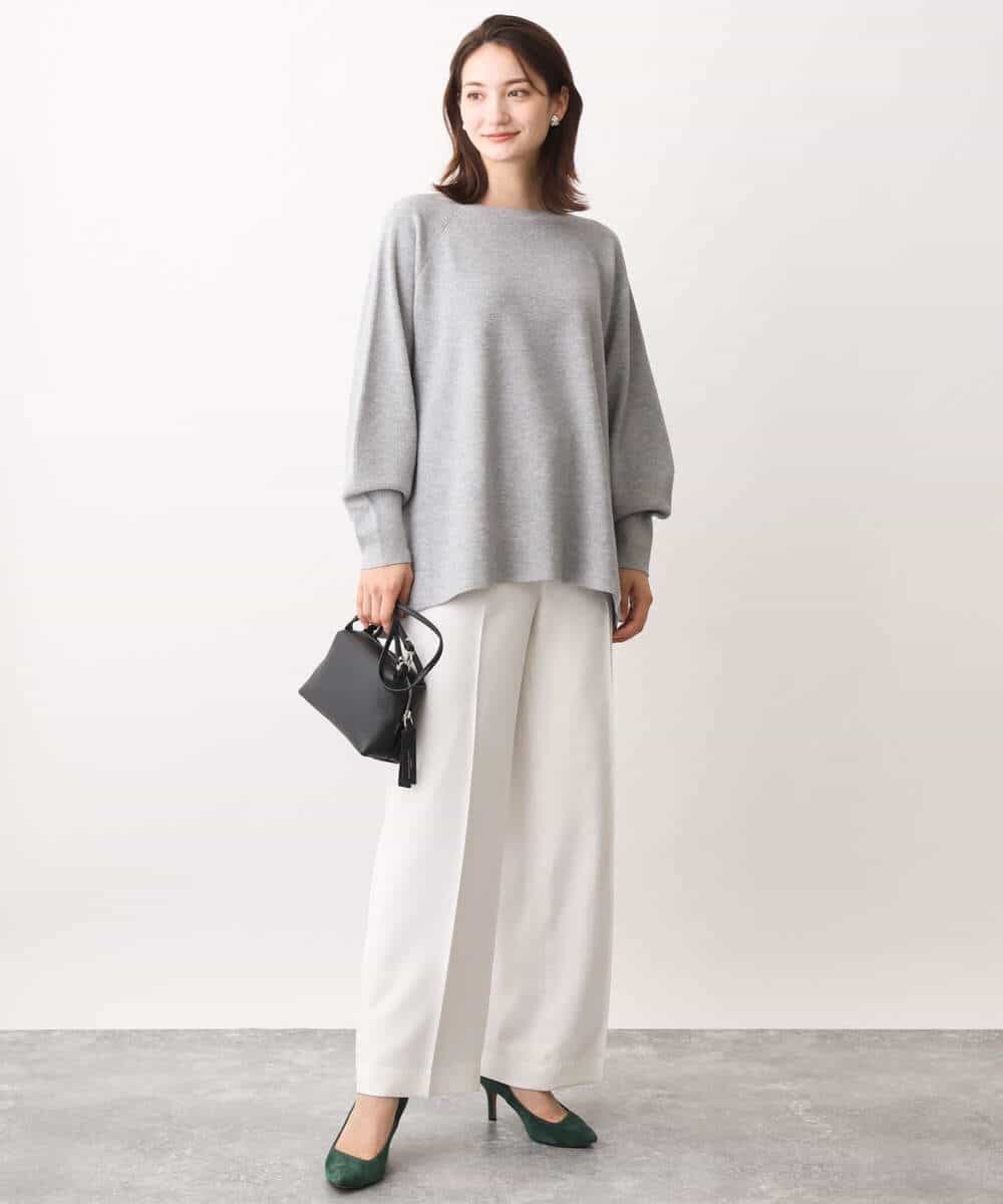 FKFAV51150 MK MICHEL KLEIN(MK ミッシェルクラン) フレアーシルエットラメチュニック丈ニット/洗える グリーン
