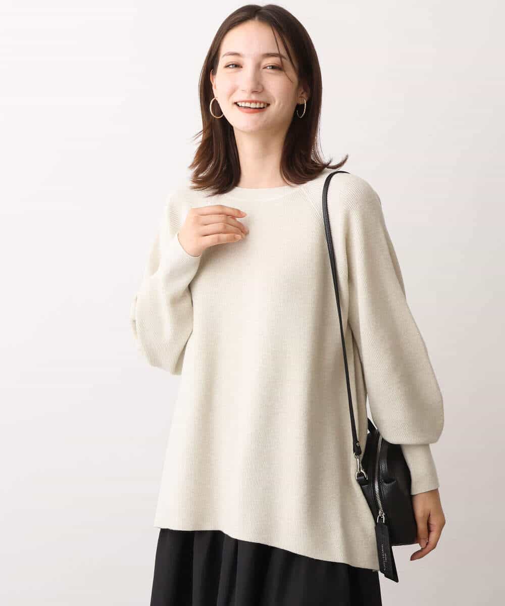 FKFAV51150 MK MICHEL KLEIN(MK ミッシェルクラン) フレアーシルエットラメチュニック丈ニット/洗える グリーン