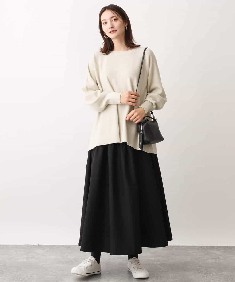FKFAV51150 MK MICHEL KLEIN(MK ミッシェルクラン) フレアーシルエットラメチュニック丈ニット/洗える グリーン