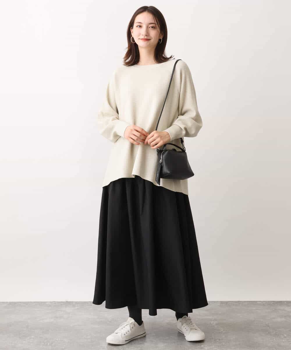 FKFAV51150 MK MICHEL KLEIN(MK ミッシェルクラン) フレアーシルエットラメチュニック丈ニット/洗える グリーン
