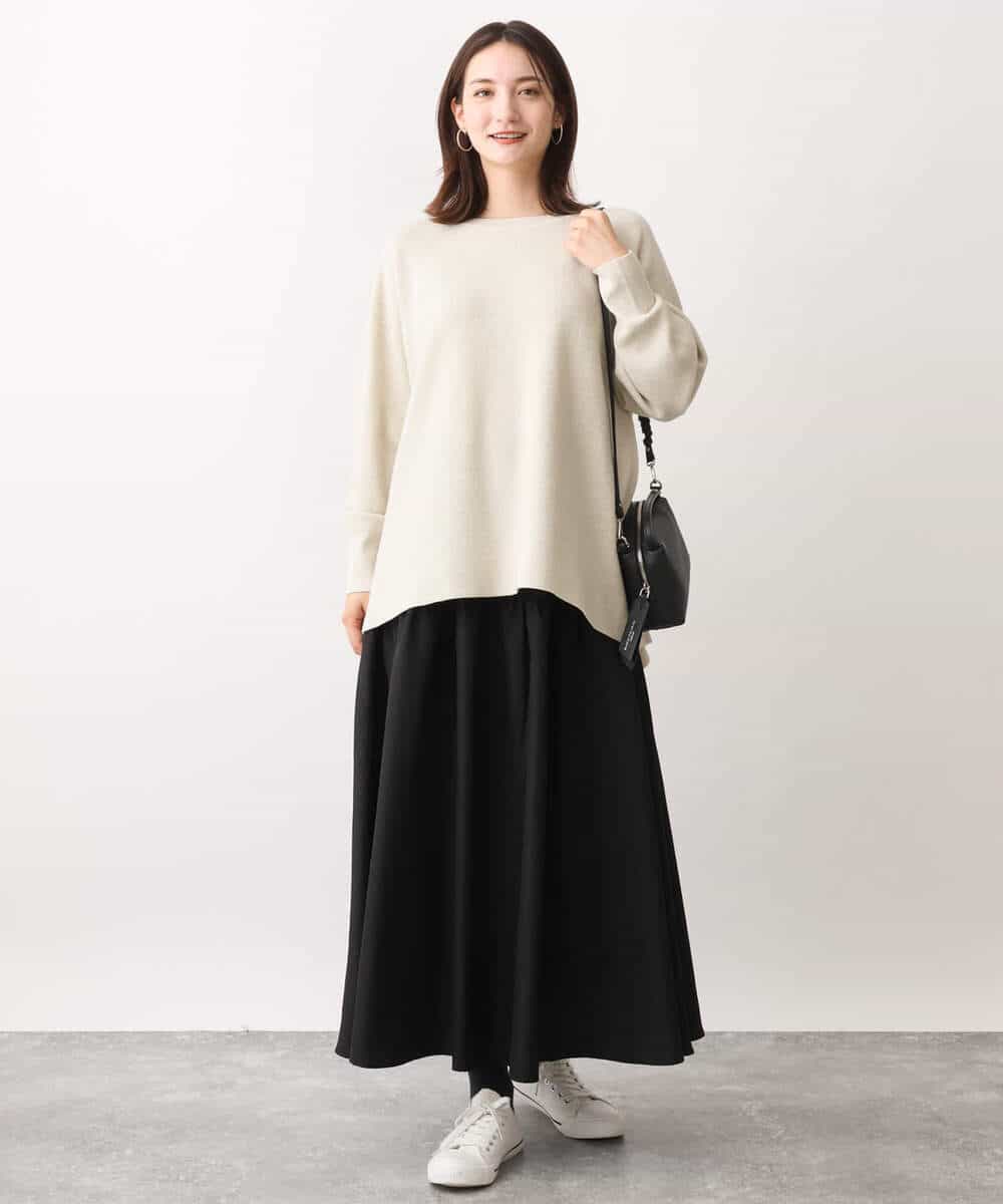 FKFAV51150 MK MICHEL KLEIN(MK ミッシェルクラン) フレアーシルエットラメチュニック丈ニット/洗える グリーン