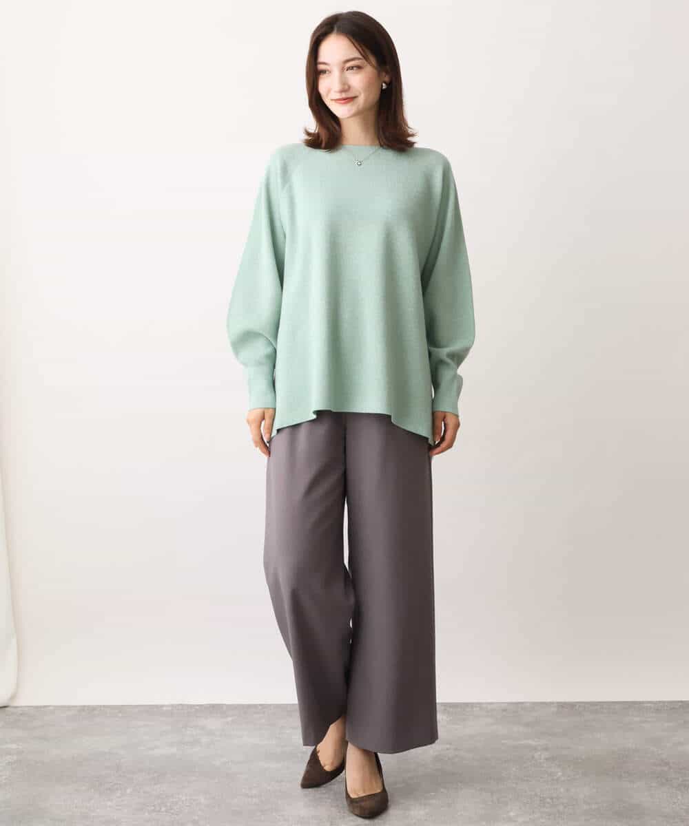 FKFAV51150 MK MICHEL KLEIN(MK ミッシェルクラン) フレアーシルエットラメチュニック丈ニット/洗える グリーン
