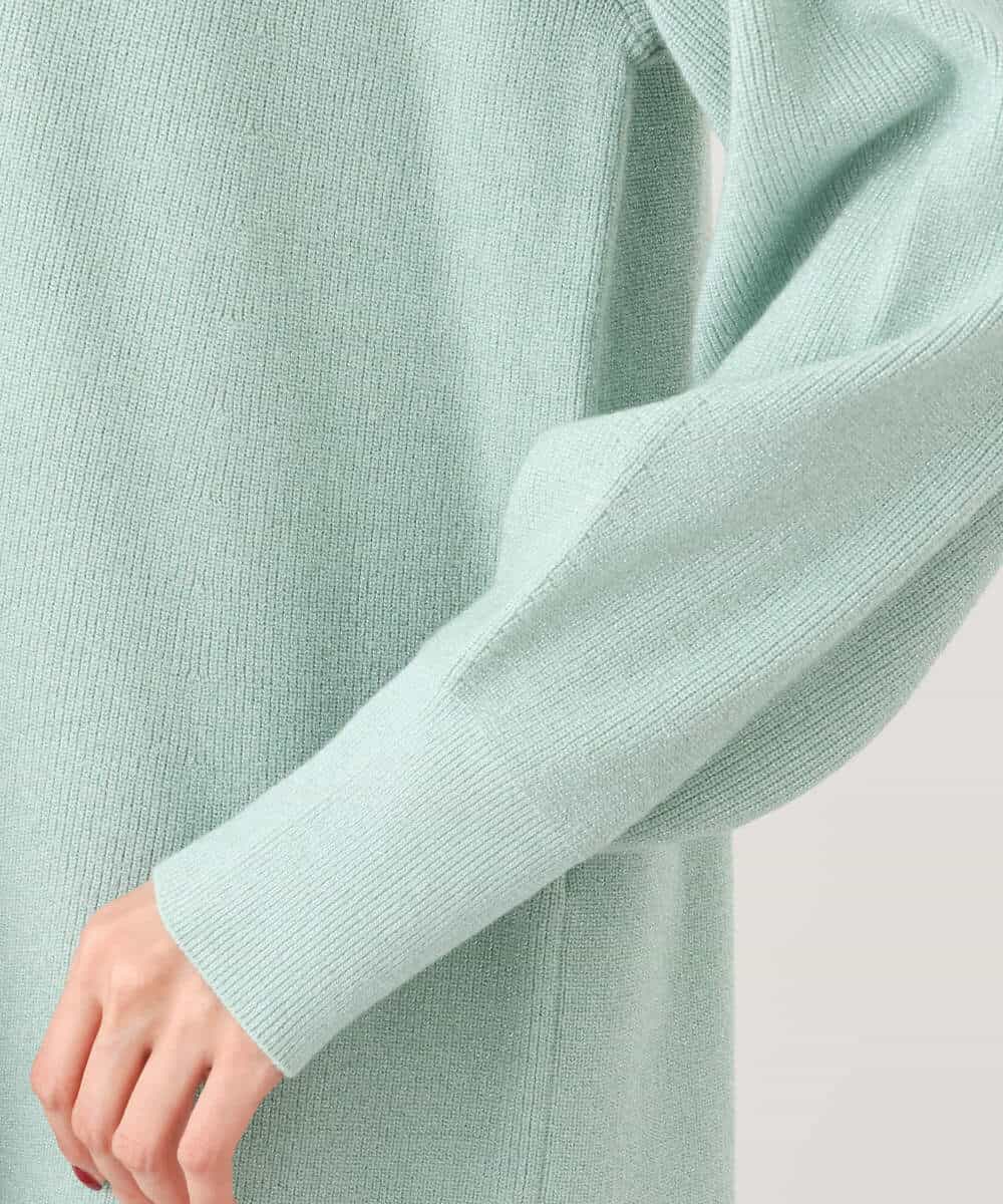 FKFAV51150 MK MICHEL KLEIN(MK ミッシェルクラン) フレアーシルエットラメチュニック丈ニット/洗える グリーン