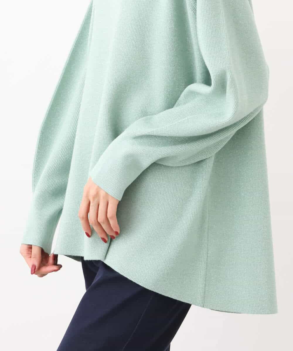 FKFAV51150 MK MICHEL KLEIN(MK ミッシェルクラン) フレアーシルエットラメチュニック丈ニット/洗える グリーン