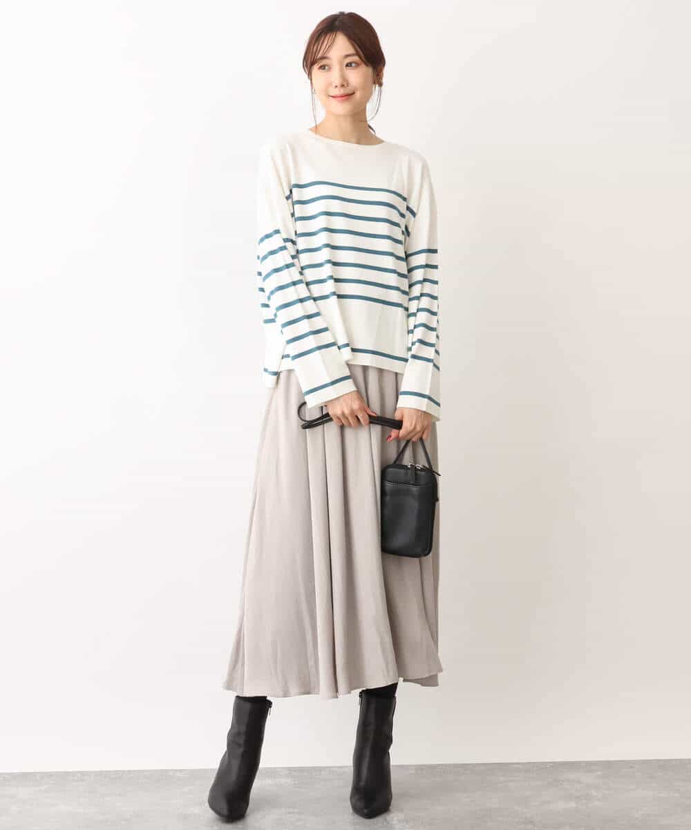 FKFAV52130 MK MICHEL KLEIN(MK ミッシェルクラン) カラーボーダー柄ニット/洗える グリーン