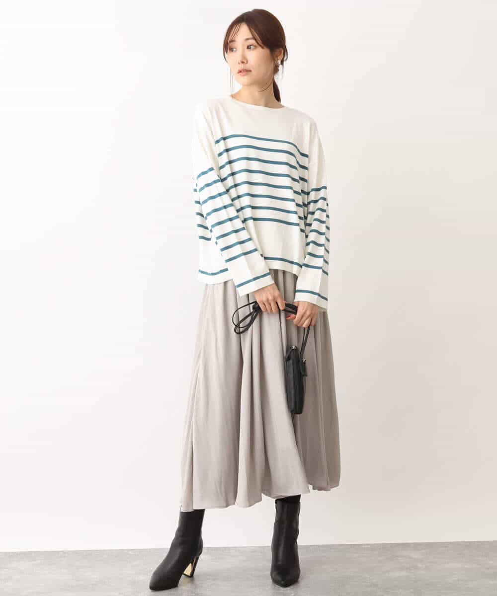 FKFAV52130 MK MICHEL KLEIN(MK ミッシェルクラン) カラーボーダー柄ニット/洗える グリーン