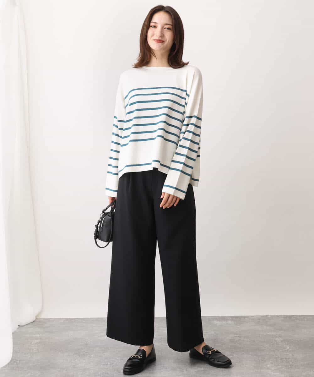 FKFAV52130 MK MICHEL KLEIN(MK ミッシェルクラン) カラーボーダー柄ニット/洗える グリーン