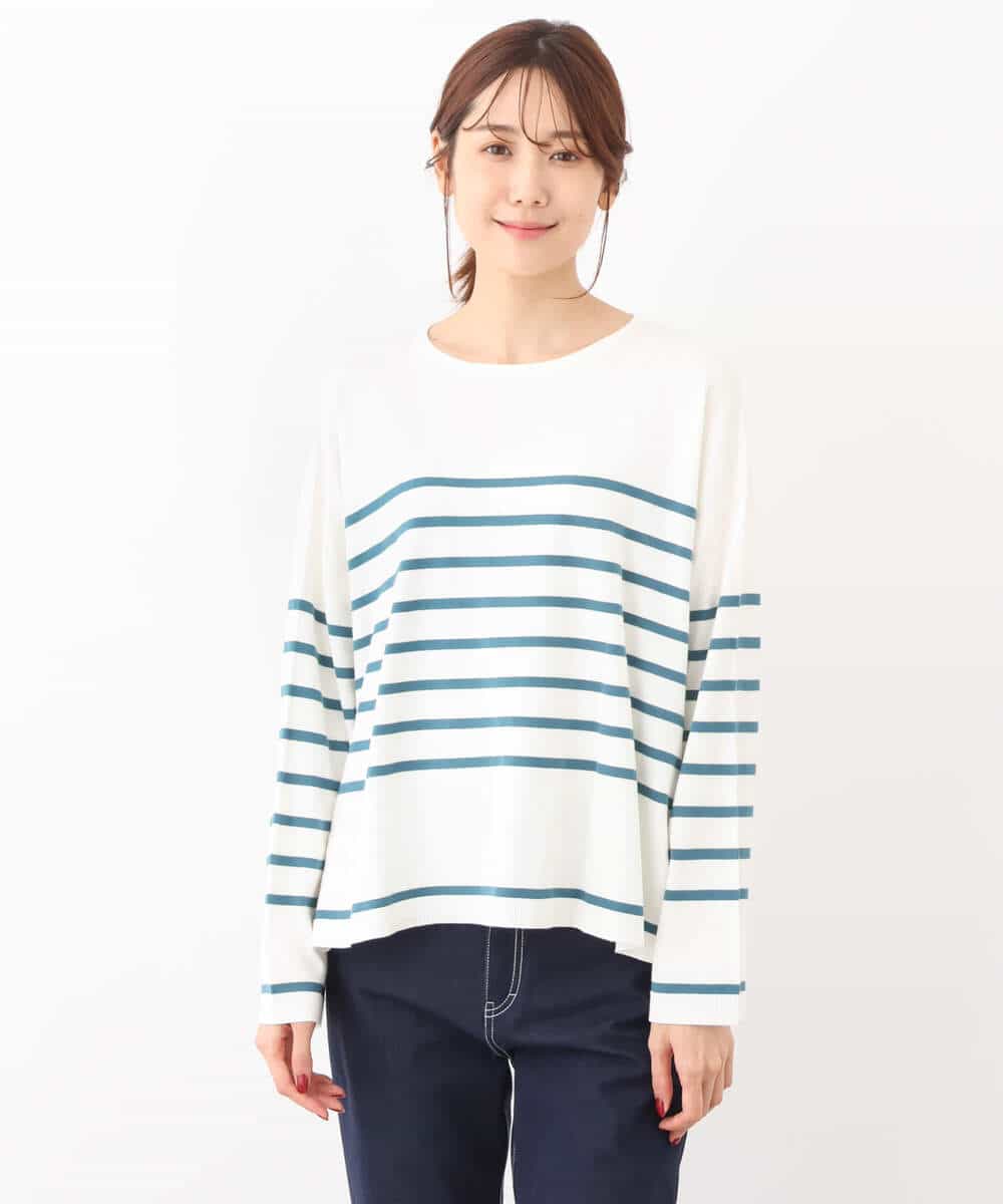 FKFAV52130 MK MICHEL KLEIN(MK ミッシェルクラン) カラーボーダー柄ニット/洗える グリーン