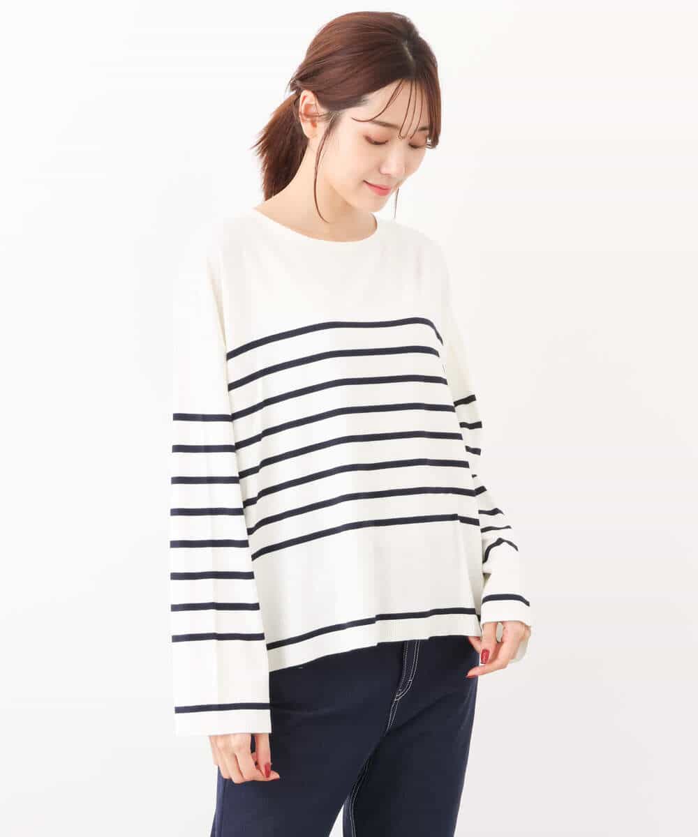 FKFAV52130 MK MICHEL KLEIN(MK ミッシェルクラン) カラーボーダー柄ニット/洗える グリーン
