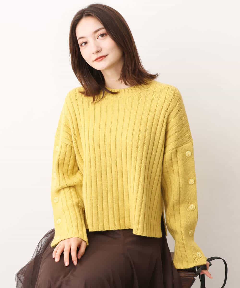 FKFAV53140 MK MICHEL KLEIN(MK ミッシェルクラン) ボタンスリーブショート丈ニット/洗える ブルー