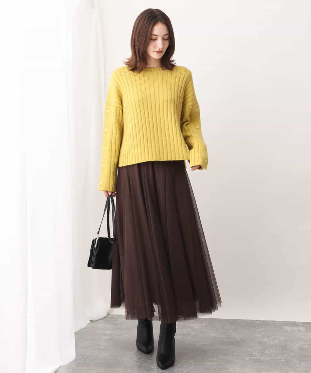 FKFAV53140 MK MICHEL KLEIN(MK ミッシェルクラン) ボタンスリーブショート丈ニット/洗える ブルー