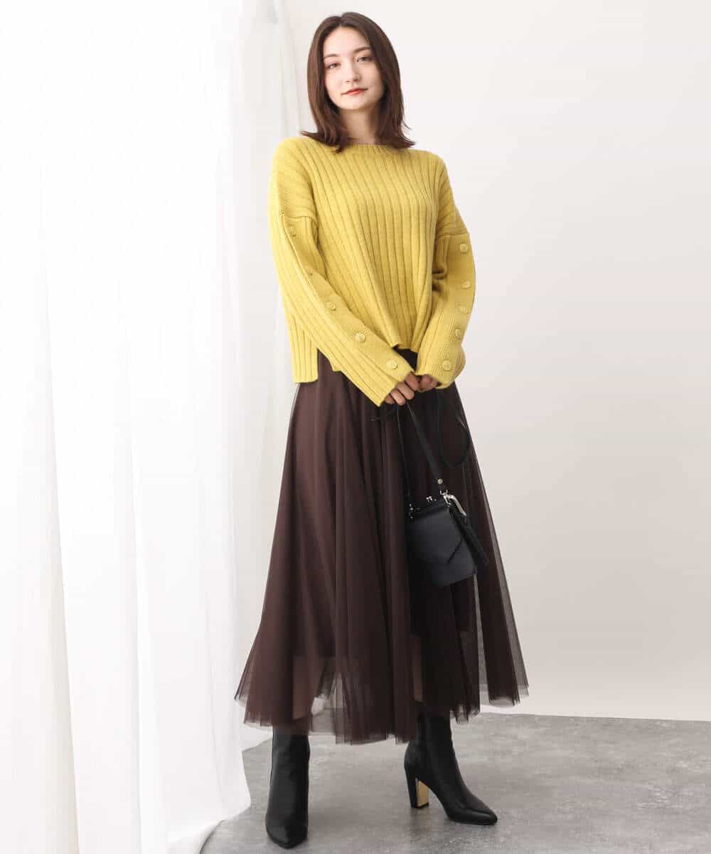 FKFAV53140 MK MICHEL KLEIN(MK ミッシェルクラン) ボタンスリーブショート丈ニット/洗える ブルー
