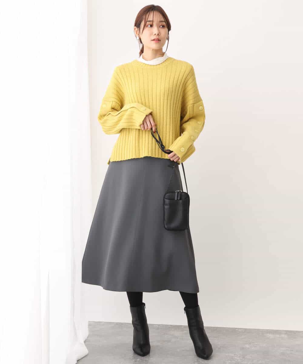 FKFAV53140 MK MICHEL KLEIN(MK ミッシェルクラン) ボタンスリーブショート丈ニット/洗える ブルー