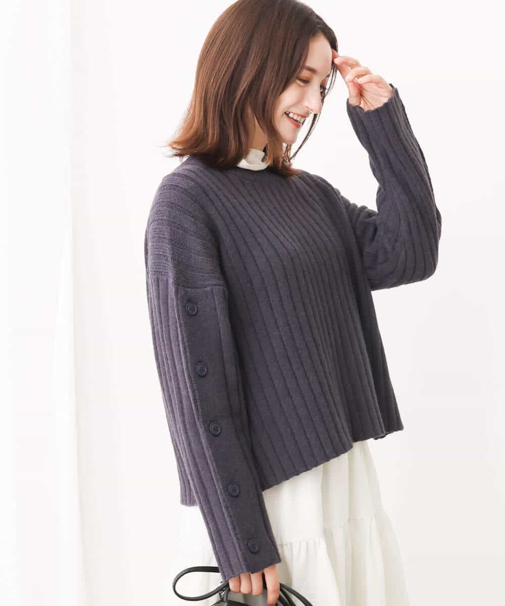 FKFAV53140 MK MICHEL KLEIN(MK ミッシェルクラン) ボタンスリーブショート丈ニット/洗える ブルー