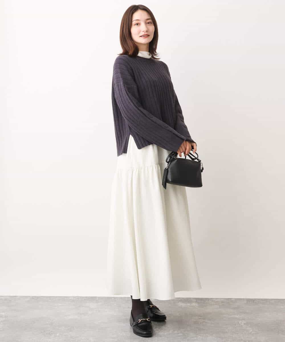 FKFAV53140 MK MICHEL KLEIN(MK ミッシェルクラン) ボタンスリーブショート丈ニット/洗える ブルー
