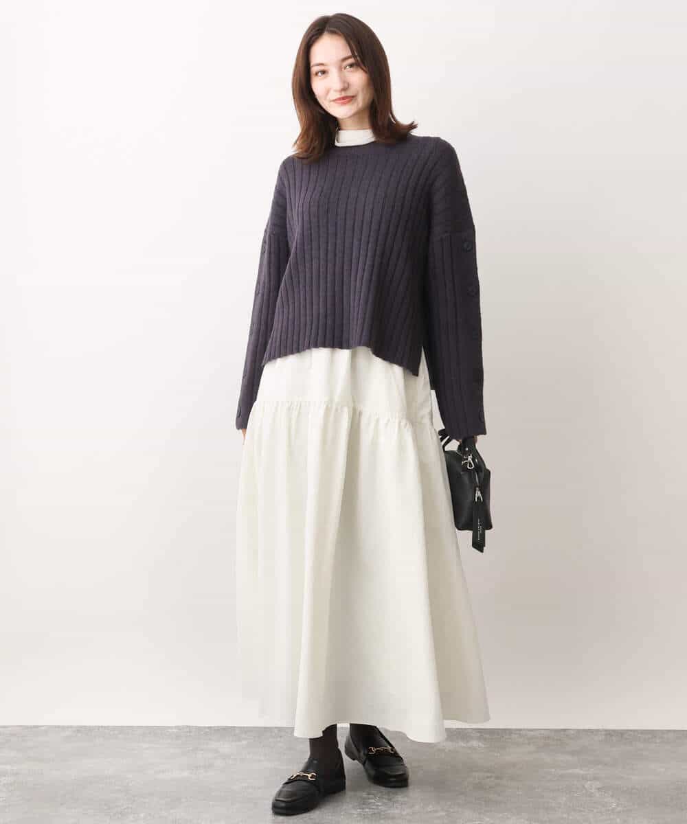 FKFAV53140 MK MICHEL KLEIN(MK ミッシェルクラン) ボタンスリーブショート丈ニット/洗える ブルー