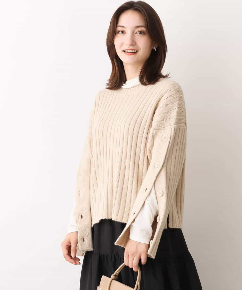 FKFAV53140 MK MICHEL KLEIN(MK ミッシェルクラン) ボタンスリーブショート丈ニット/洗える ブルー
