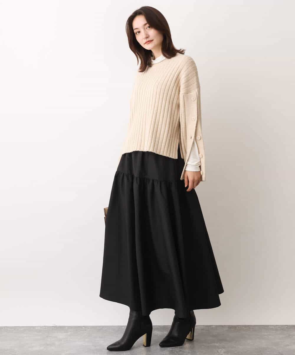 FKFAV53140 MK MICHEL KLEIN(MK ミッシェルクラン) ボタンスリーブショート丈ニット/洗える ブルー