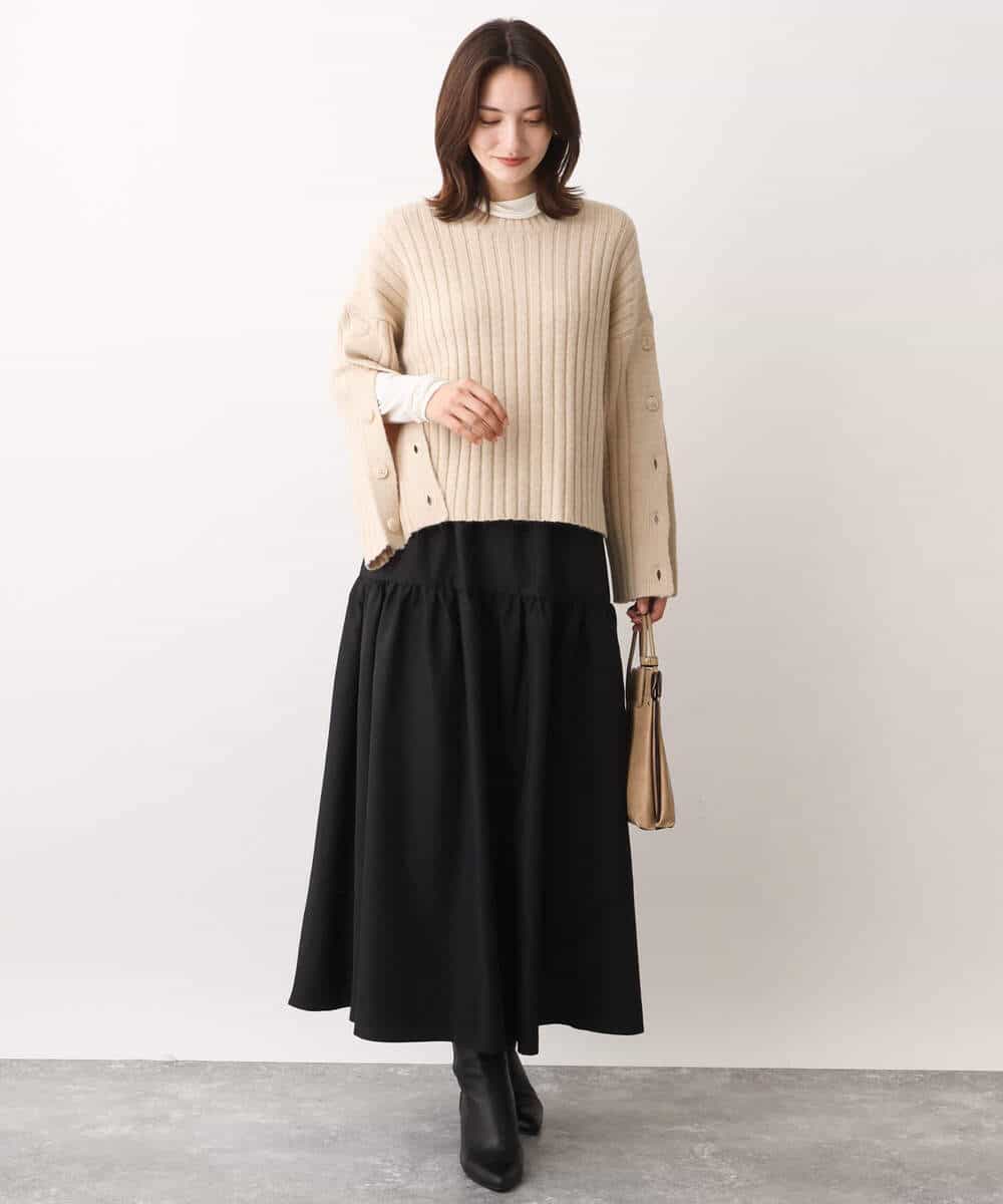 FKFAV53140 MK MICHEL KLEIN(MK ミッシェルクラン) ボタンスリーブショート丈ニット/洗える ブルー