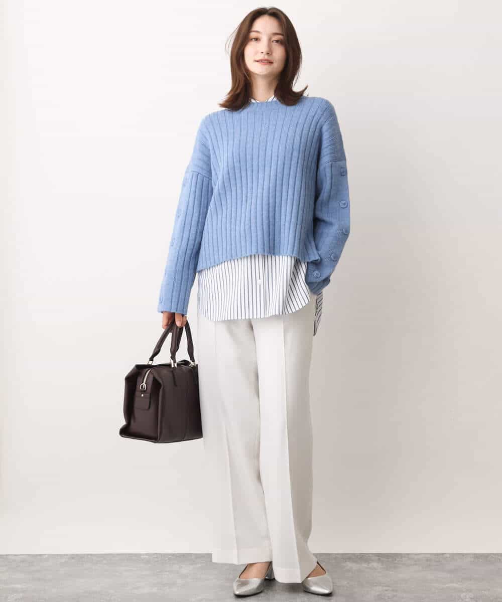 FKFAV53140 MK MICHEL KLEIN(MK ミッシェルクラン) ボタンスリーブショート丈ニット/洗える ブルー