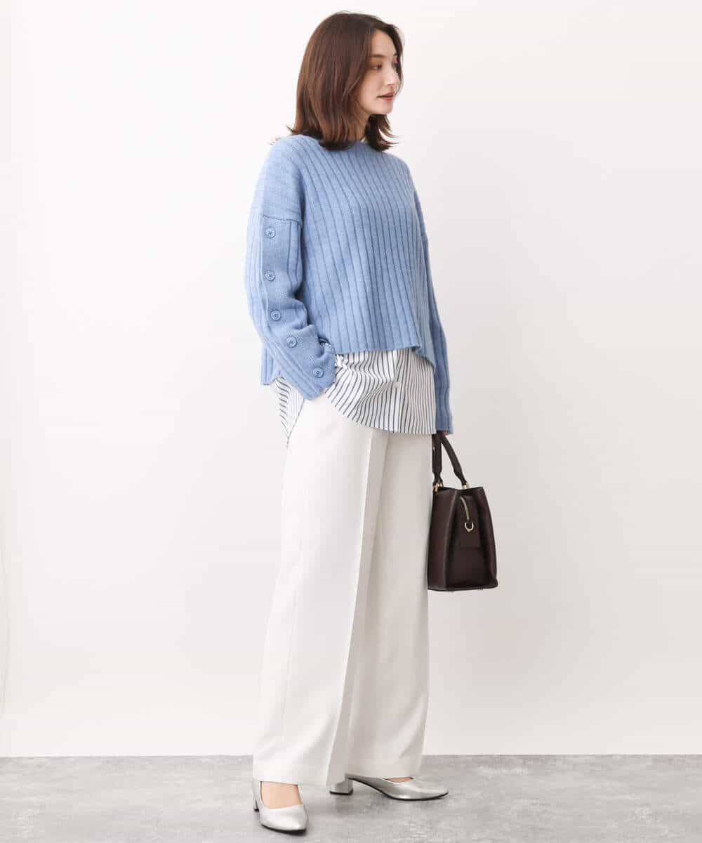 FKFAV53140 MK MICHEL KLEIN(MK ミッシェルクラン) ボタンスリーブショート丈ニット/洗える ブルー
