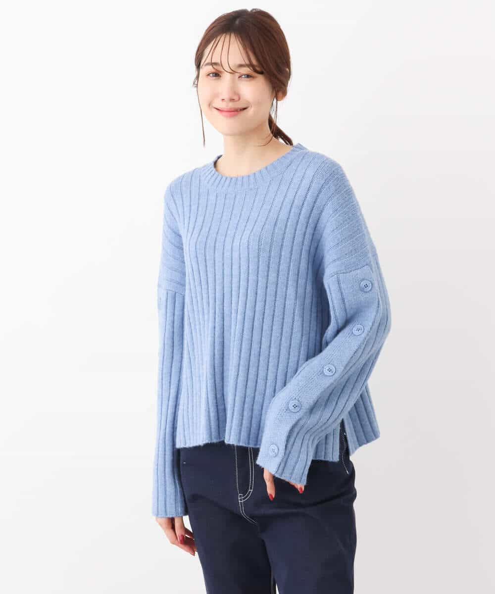 FKFAV53140 MK MICHEL KLEIN(MK ミッシェルクラン) ボタンスリーブショート丈ニット/洗える ブルー
