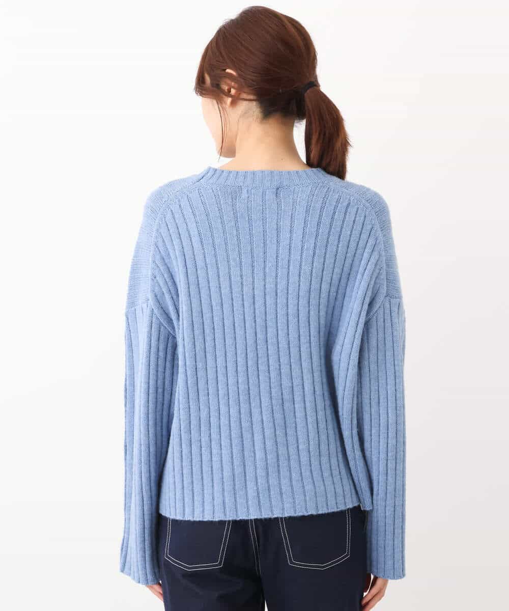 FKFAV53140 MK MICHEL KLEIN(MK ミッシェルクラン) ボタンスリーブショート丈ニット/洗える ブルー