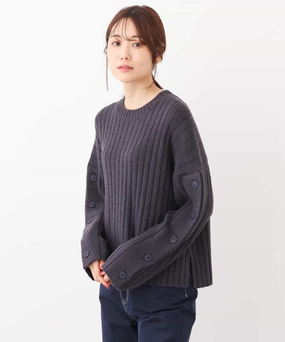 FKFAV53140 MK MICHEL KLEIN(MK ミッシェルクラン) ボタンスリーブショート丈ニット/洗える ブルー