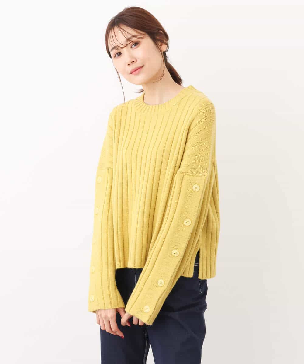 FKFAV53140 MK MICHEL KLEIN(MK ミッシェルクラン) ボタンスリーブショート丈ニット/洗える ブルー
