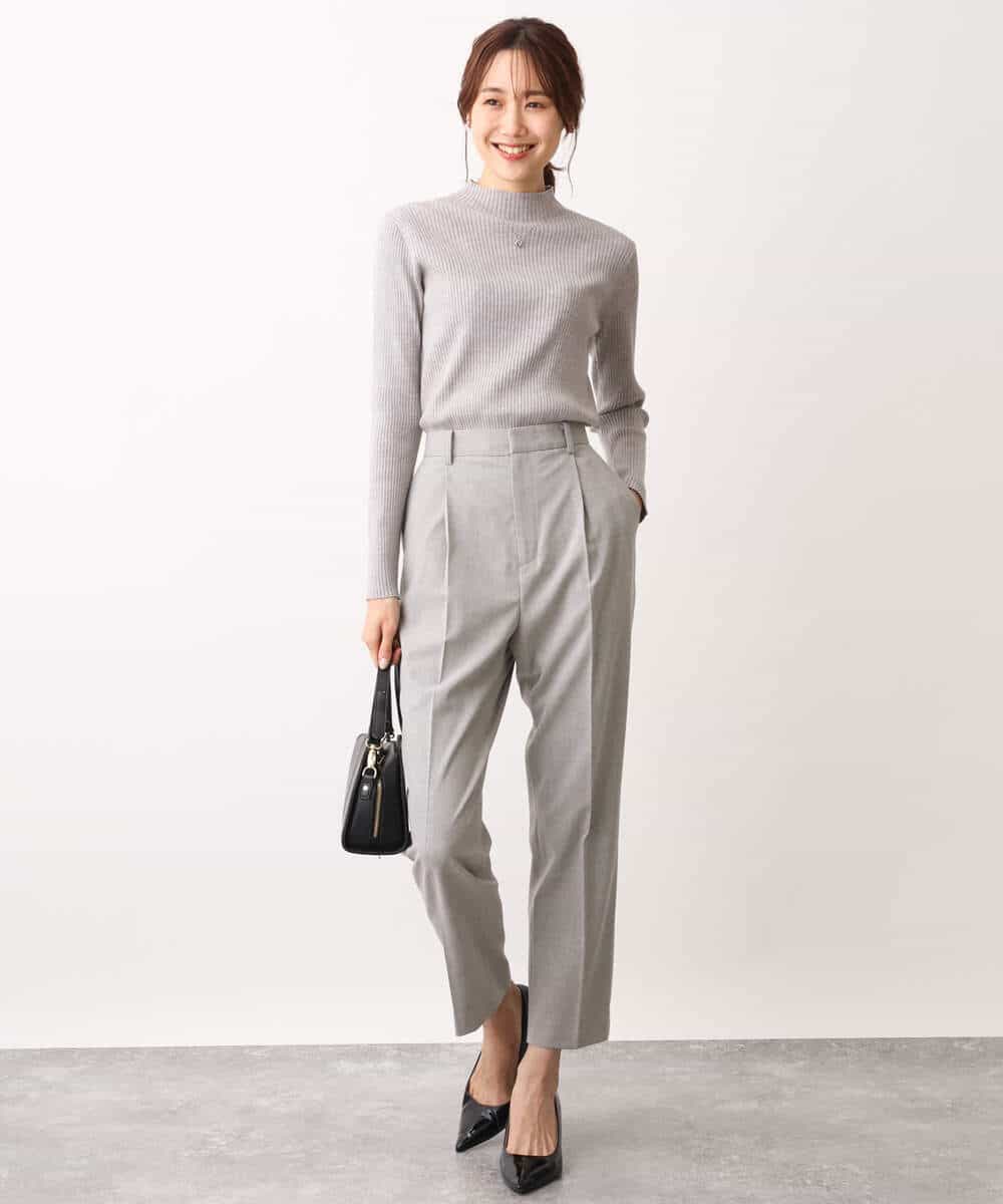 FKFAV54090 MK MICHEL KLEIN(MK ミッシェルクラン) モックネックリブニット/洗える グレー